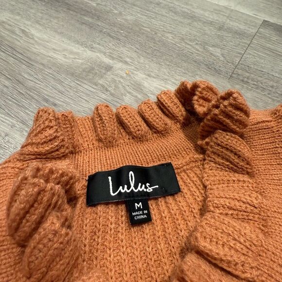 Lulus Burnt Orange Off-the-Shoulder Ruffled Neck Sweater - Picture 6 of 6